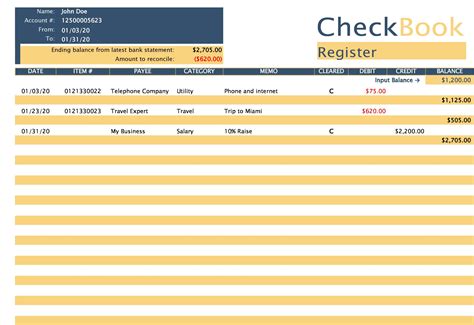 Checkbook For Excel 7.0.3